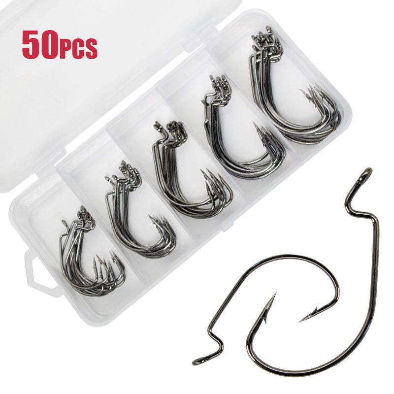 Fishing Hook Offset - 50 pçs largo worm gancho de